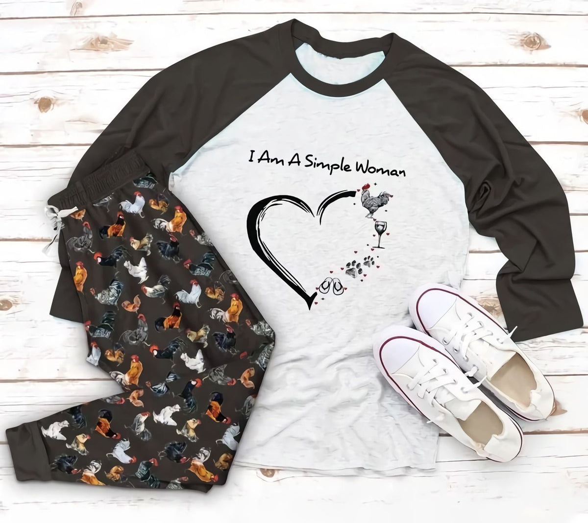 Chicken I Am A Simple Woman Aap Pajama Set |Sleepwear Pjs Sets | Raglan Shirt Pants Set
