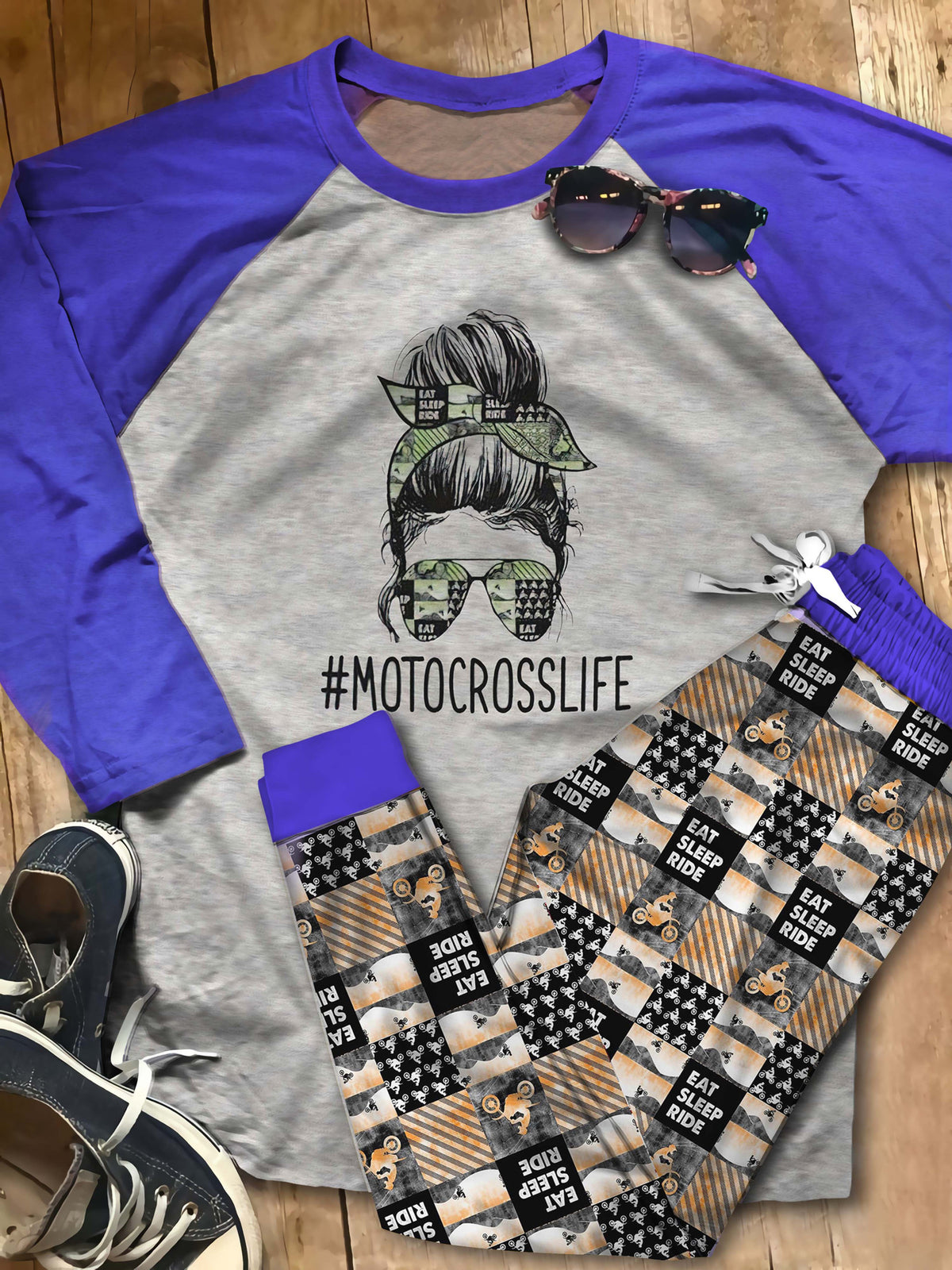 Motocross Motocross Life Abk Pajama Set |Sleepwear Pjs Sets | Raglan Shirt Pants Set