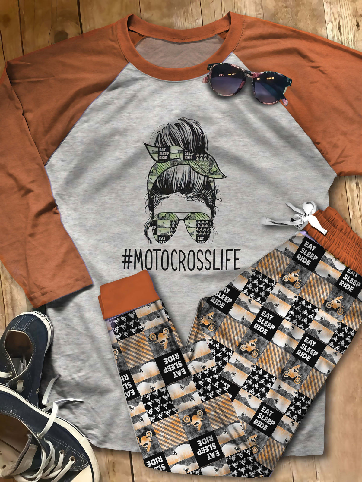 Motocross Motocross Life Abk Pajama Set |Sleepwear Pjs Sets | Raglan Shirt Pants Set