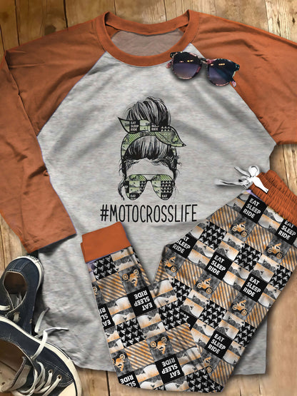 Motocross Motocross Life Abk Pajama Set |Sleepwear Pjs Sets | Raglan Shirt Pants Set
