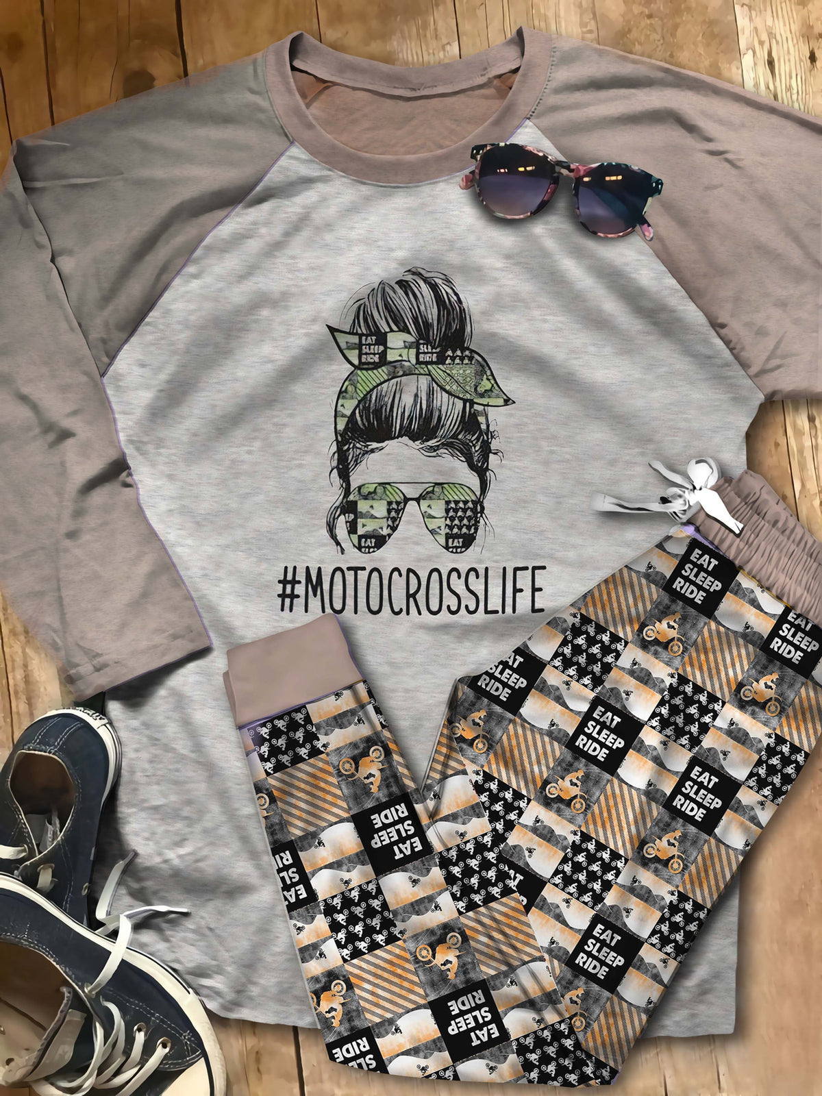 Motocross Motocross Life Abk Pajama Set |Sleepwear Pjs Sets | Raglan Shirt Pants Set