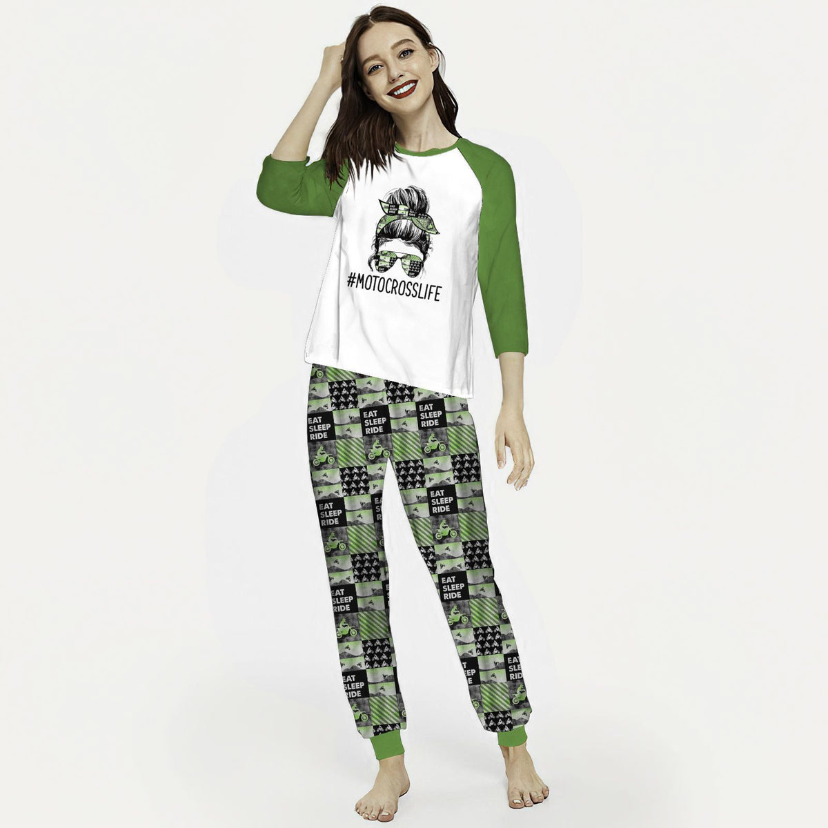 Motocross Motocross Life Abk Pajama Set |Sleepwear Pjs Sets | Raglan Shirt Pants Set