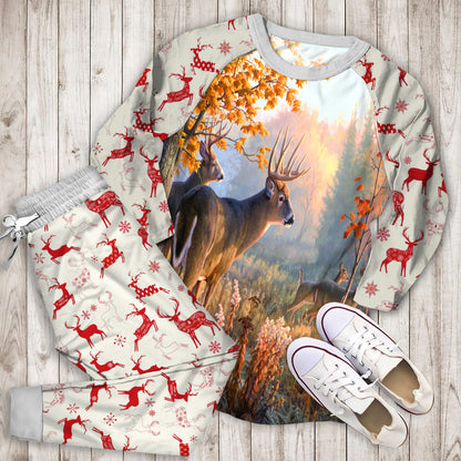 Deer Pajama Set | Pajamas | Cotton Sleepwear Sets | Soft Long Sleeve Pjs | Raglan Shirt and Pants Set
