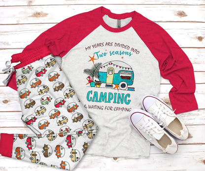 Camping Two Season Pajama Set |Sleepwear Pjs Sets | Raglan Shirt Pants Set