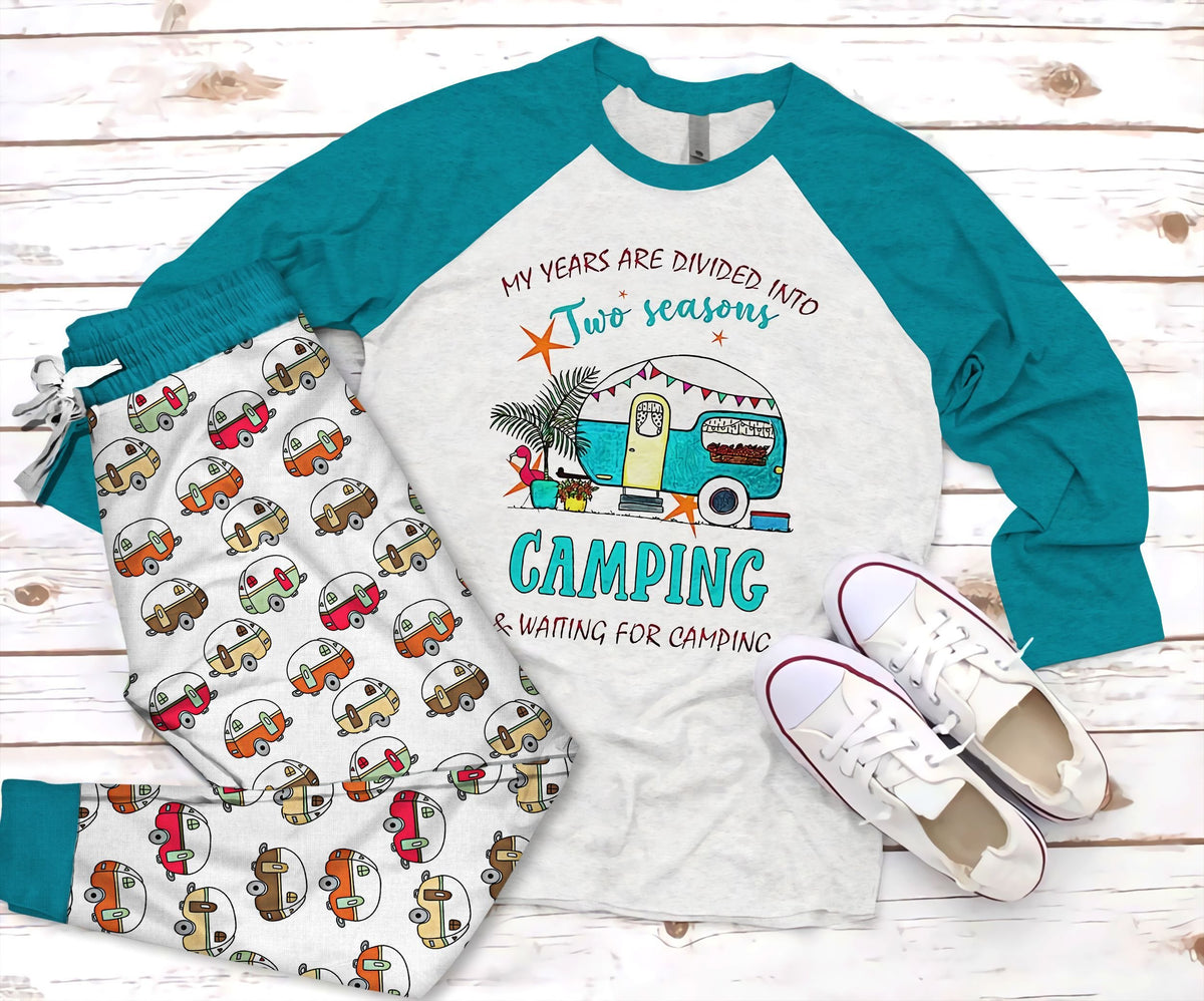 Camping Two Season Pajama Set |Sleepwear Pjs Sets | Raglan Shirt Pants Set