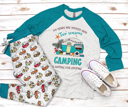 Camping Two Season Pajama Set |Sleepwear Pjs Sets | Raglan Shirt Pants Set