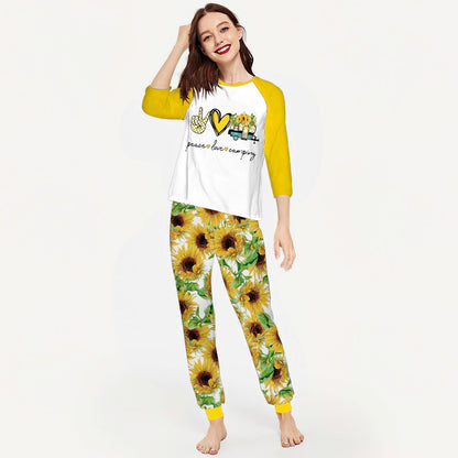 Camping Sunflower Pattern Aak Pajama Set |Sleepwear Pjs Sets | Raglan Shirt Pants Set