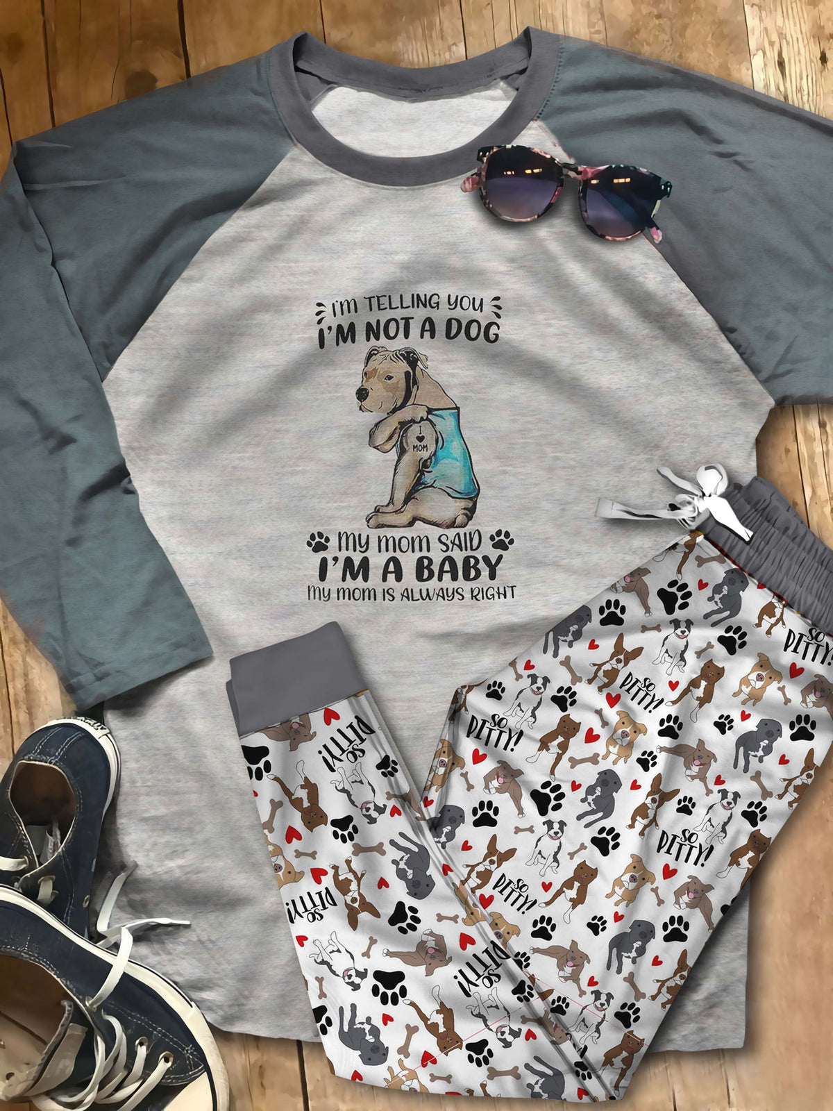 Pitbull Im Telling You Abn Pajama Set |Sleepwear Pjs Sets | Raglan Shirt Pants Set