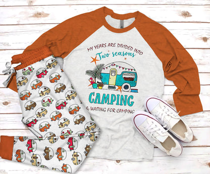 Camping Two Season Pajama Set |Sleepwear Pjs Sets | Raglan Shirt Pants Set