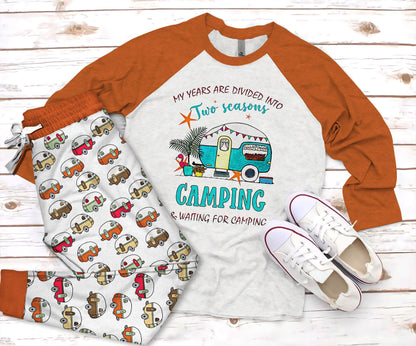 Camping Two Season Pajama Set |Sleepwear Pjs Sets | Raglan Shirt Pants Set