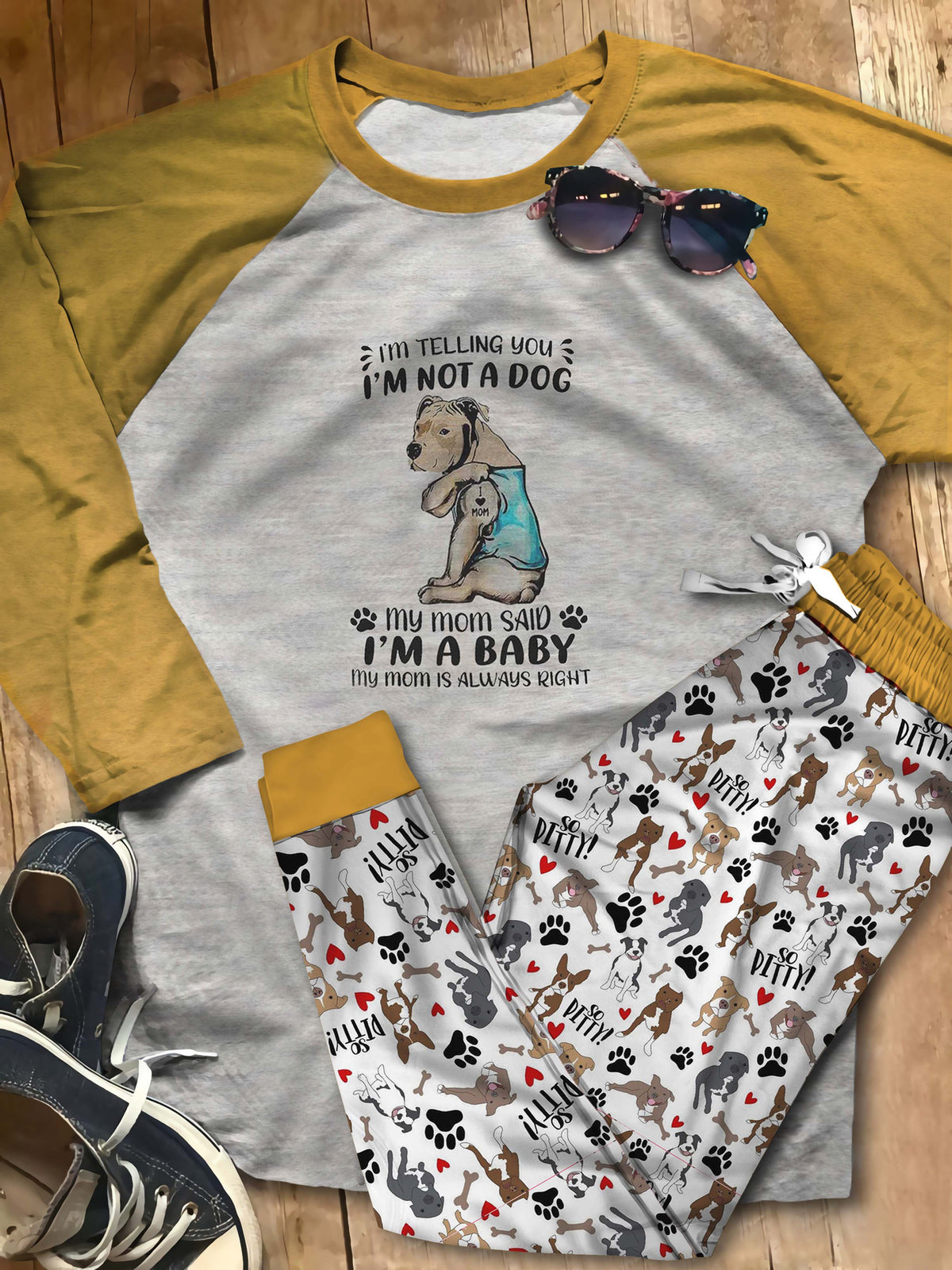 Pitbull Im Telling You Abn Pajama Set |Sleepwear Pjs Sets | Raglan Shirt Pants Set