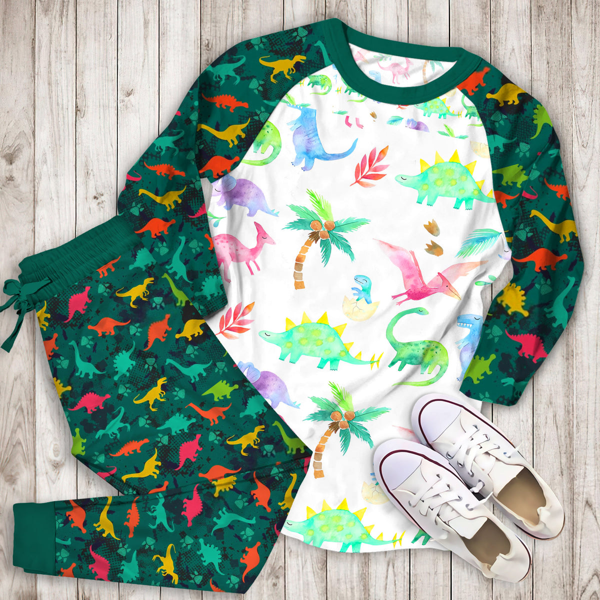 Dinosaur Pajama Set | Pajamas | Cotton Sleepwear Sets | Soft Long Sleeve Pjs | Raglan Shirt and Pants Set