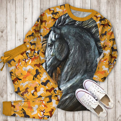 Horse Pajama Set | Pajamas | Cotton Sleepwear Sets | Soft Long Sleeve Pjs | Raglan Shirt and Pants Set