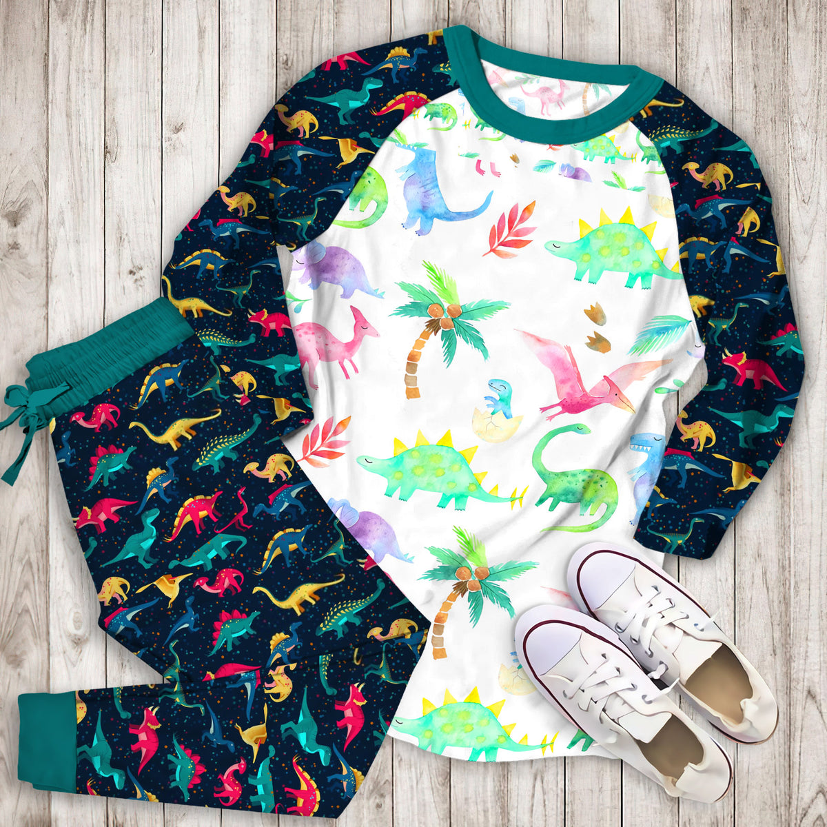 Dinosaur Pajama Set | Pajamas | Cotton Sleepwear Sets | Soft Long Sleeve Pjs | Raglan Shirt and Pants Set
