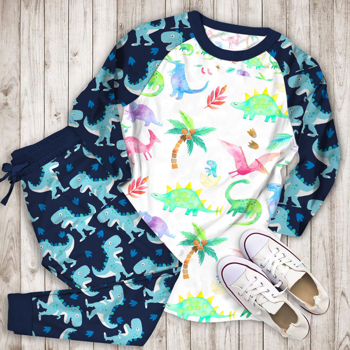 Dinosaur Pajama Set | Pajamas | Cotton Sleepwear Sets | Soft Long Sleeve Pjs | Raglan Shirt and Pants Set