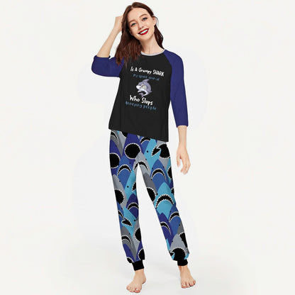 Shark Grumpy Shark Abv Pajama Set |Sleepwear Pjs Sets | Raglan Shirt Pants Set