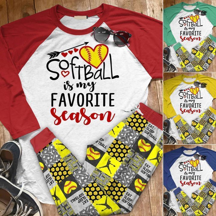 Softball Softball Is My Favorite Season Abq Pajama Set |Sleepwear Pjs Sets | Raglan Shirt Pants Set