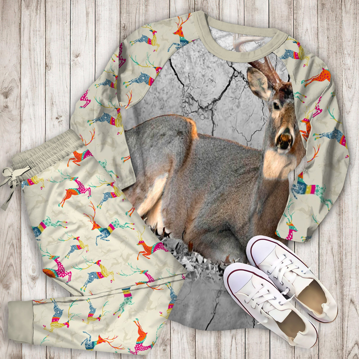 Deer Hunting Pajama Set | Pajamas | Cotton Sleepwear Sets | Soft Long Sleeve Pjs | Raglan Shirt and Pants Set