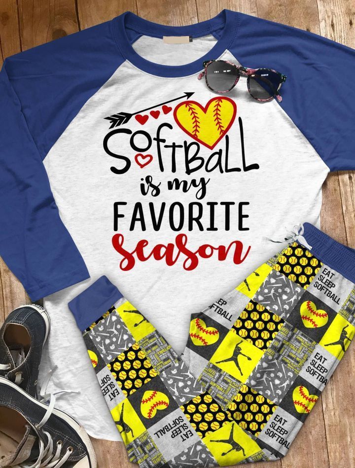 Softball Softball Is My Favorite Season Abq Pajama Set |Sleepwear Pjs Sets | Raglan Shirt Pants Set