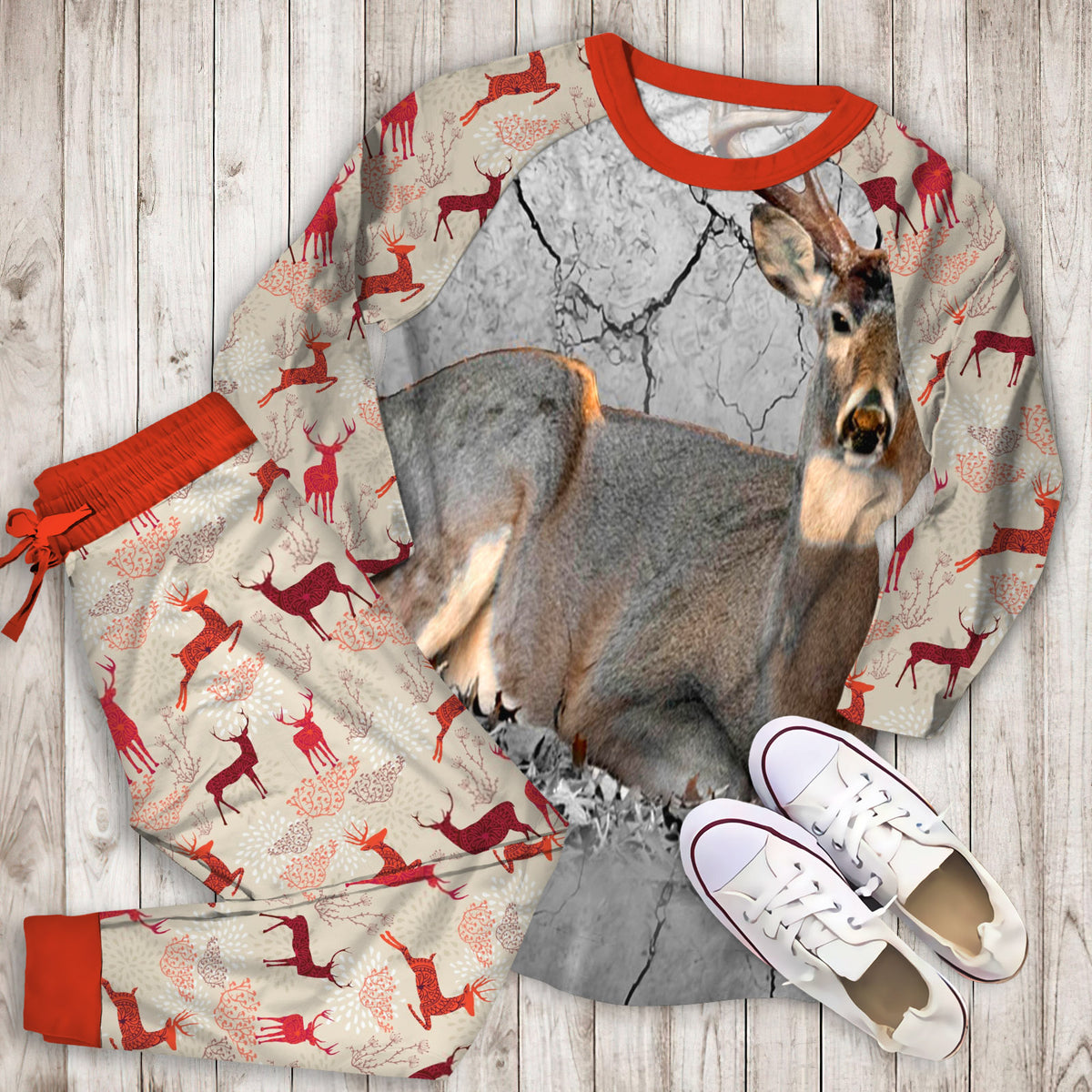 Deer Hunting Pajama Set | Pajamas | Cotton Sleepwear Sets | Soft Long Sleeve Pjs | Raglan Shirt and Pants Set