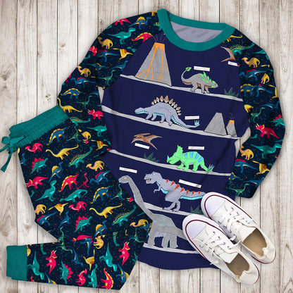 Warren Dinosaur Pajama Set | Pajamas | Cotton Sleepwear Sets | Soft Long Sleeve Pjs | Raglan Shirt and Pants Set