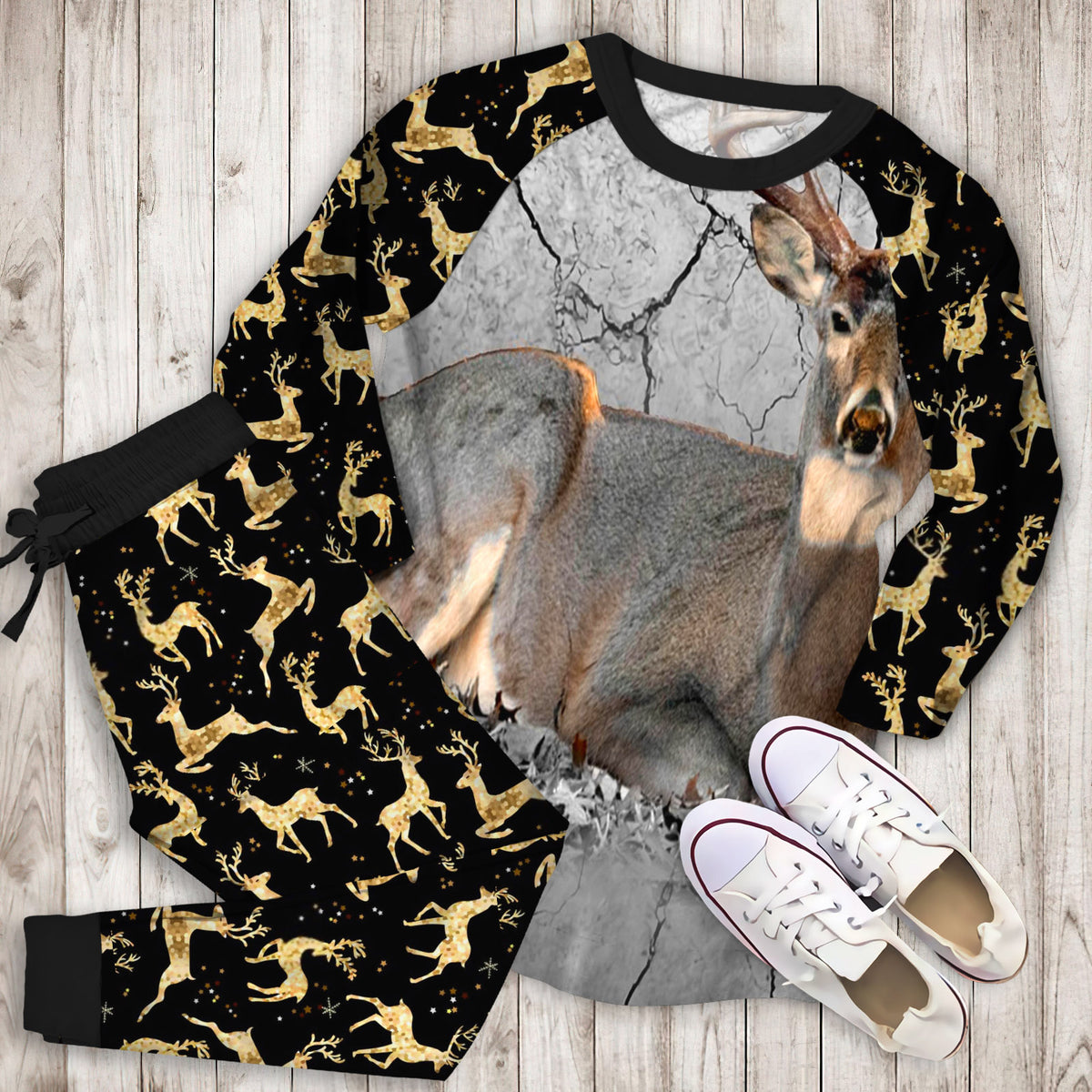 Deer Hunting Pajama Set | Pajamas | Cotton Sleepwear Sets | Soft Long Sleeve Pjs | Raglan Shirt and Pants Set