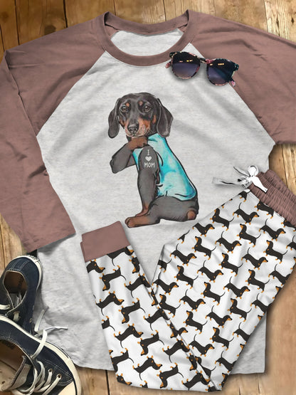 Dachshund Dad Pajama Set |Sleepwear Pjs Sets | Raglan Shirt Pants Set