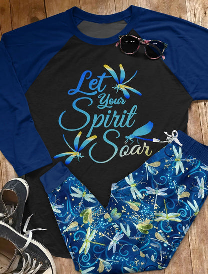 Dragonfly Let Your Spirit Soar Aba Pajama Set |Sleepwear Pjs Sets | Raglan Shirt Pants Set