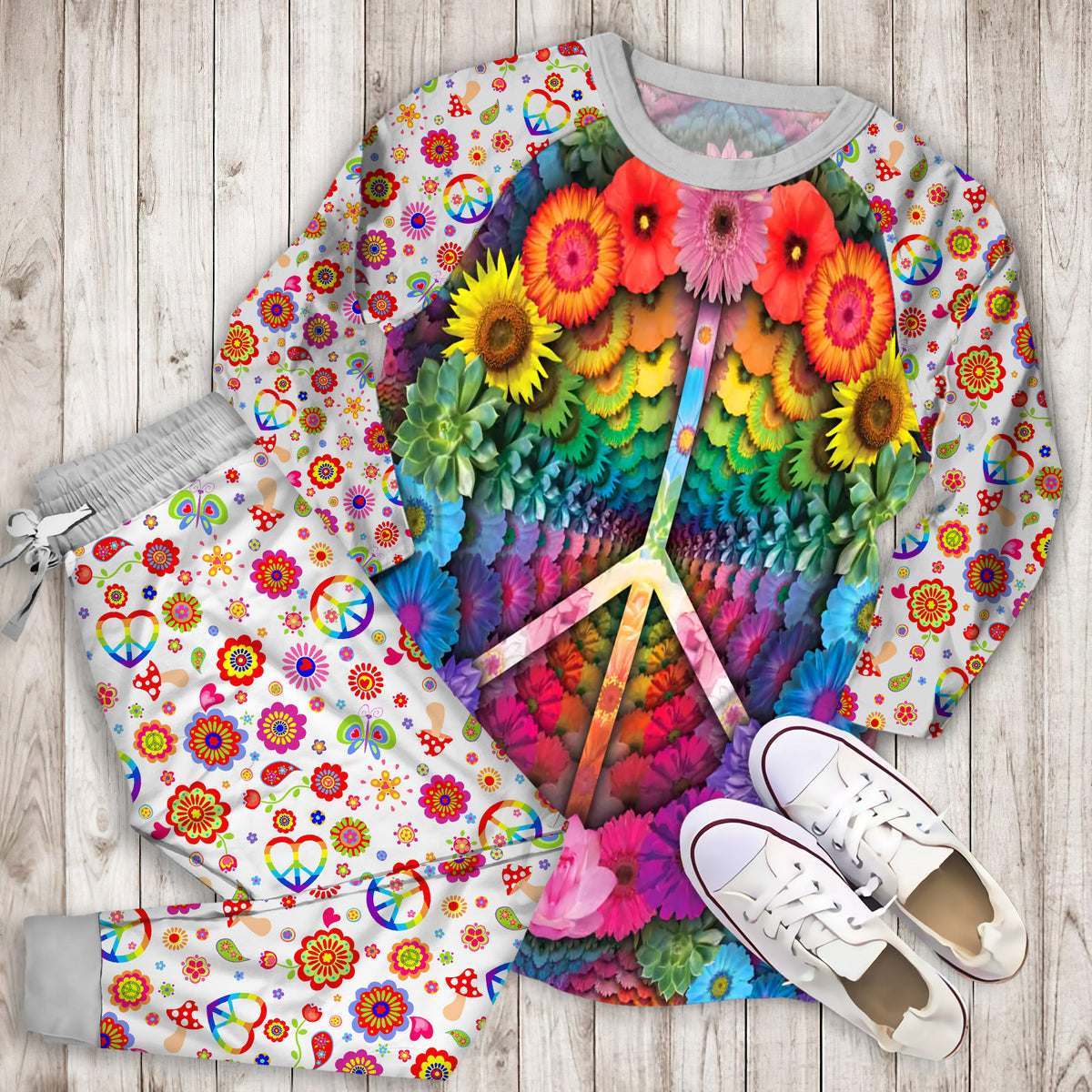 Hippie Psychedelic Spiritual Pajama Set |Sleepwear Pjs Sets | Raglan Shirt Pants Set