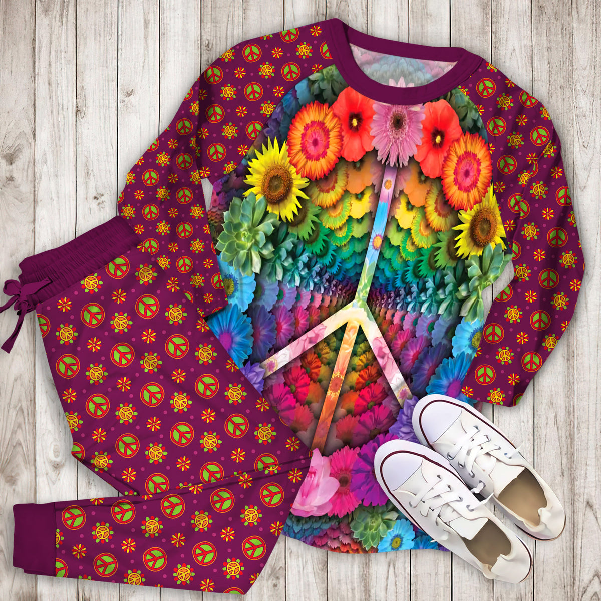 Hippie Psychedelic Spiritual Pajama Set |Sleepwear Pjs Sets | Raglan Shirt Pants Set