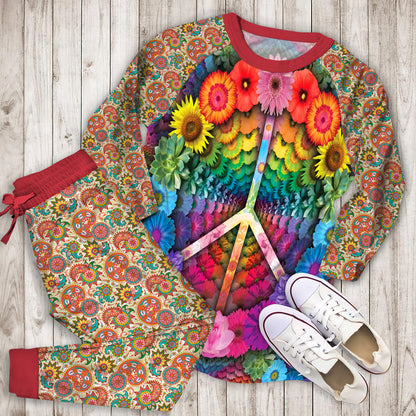 Hippie Psychedelic Spiritual Pajama Set |Sleepwear Pjs Sets | Raglan Shirt Pants Set