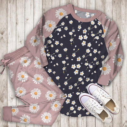 Daisy Flower Pajama Set | Pajamas | Cotton Sleepwear Sets | Soft Long Sleeve Pjs | Raglan Shirt and Pants Set