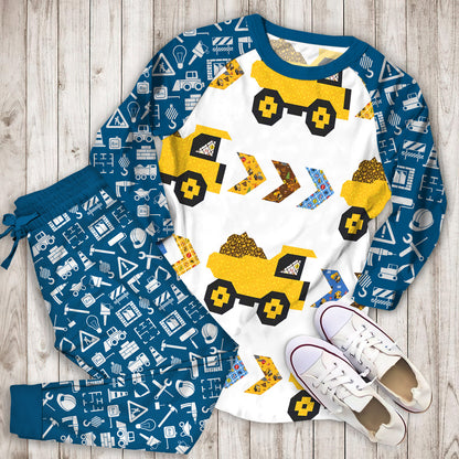 Construction Truck Pajama Set | Pajamas | Cotton Sleepwear Sets | Soft Long Sleeve Pjs | Raglan Shirt and Pants Set