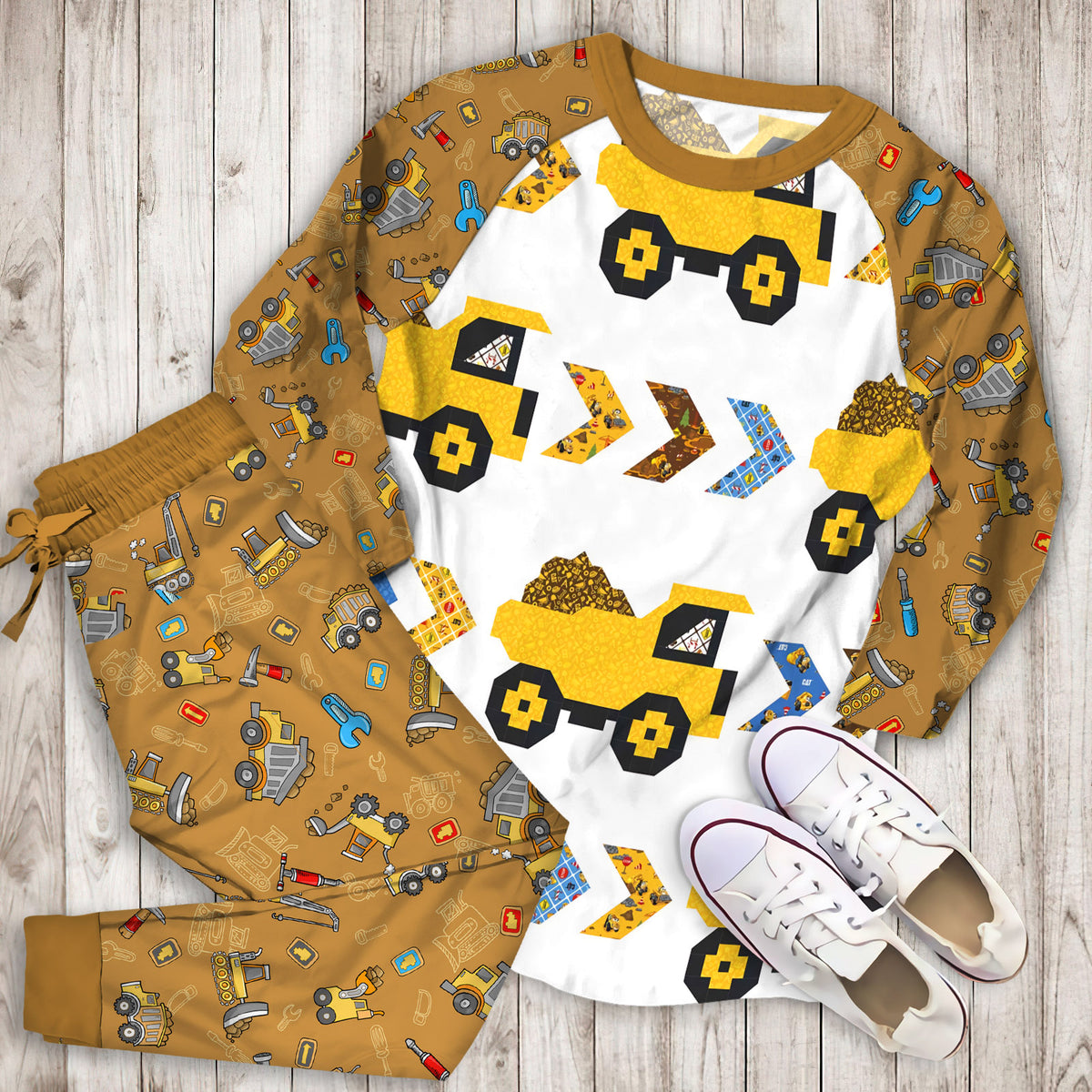 Construction Truck Pajama Set | Pajamas | Cotton Sleepwear Sets | Soft Long Sleeve Pjs | Raglan Shirt and Pants Set