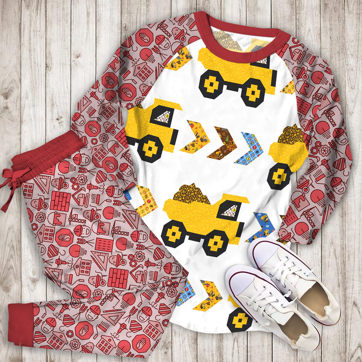 Construction Truck Pajama Set | Pajamas | Cotton Sleepwear Sets | Soft Long Sleeve Pjs | Raglan Shirt and Pants Set