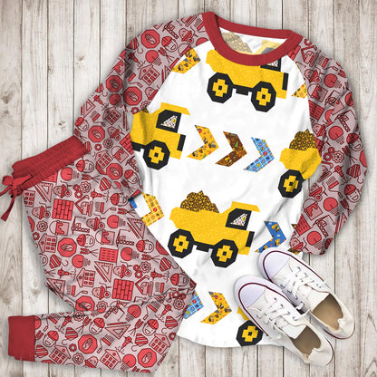 Construction Truck Pajama Set | Pajamas | Cotton Sleepwear Sets | Soft Long Sleeve Pjs | Raglan Shirt and Pants Set