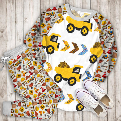 Construction Truck Pajama Set | Pajamas | Cotton Sleepwear Sets | Soft Long Sleeve Pjs | Raglan Shirt and Pants Set