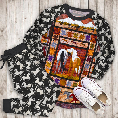 Horses Pajama Set | Pajamas | Cotton Sleepwear Sets | Soft Long Sleeve Pjs | Raglan Shirt and Pants Set