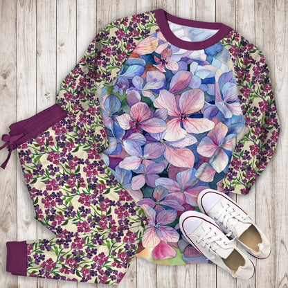 Hydrangea Flower Pajama Set |Sleepwear Pjs Sets | Raglan Shirt Pants Set