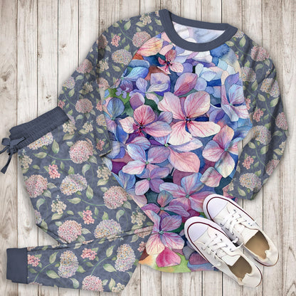 Hydrangea Flower Pajama Set |Sleepwear Pjs Sets | Raglan Shirt Pants Set
