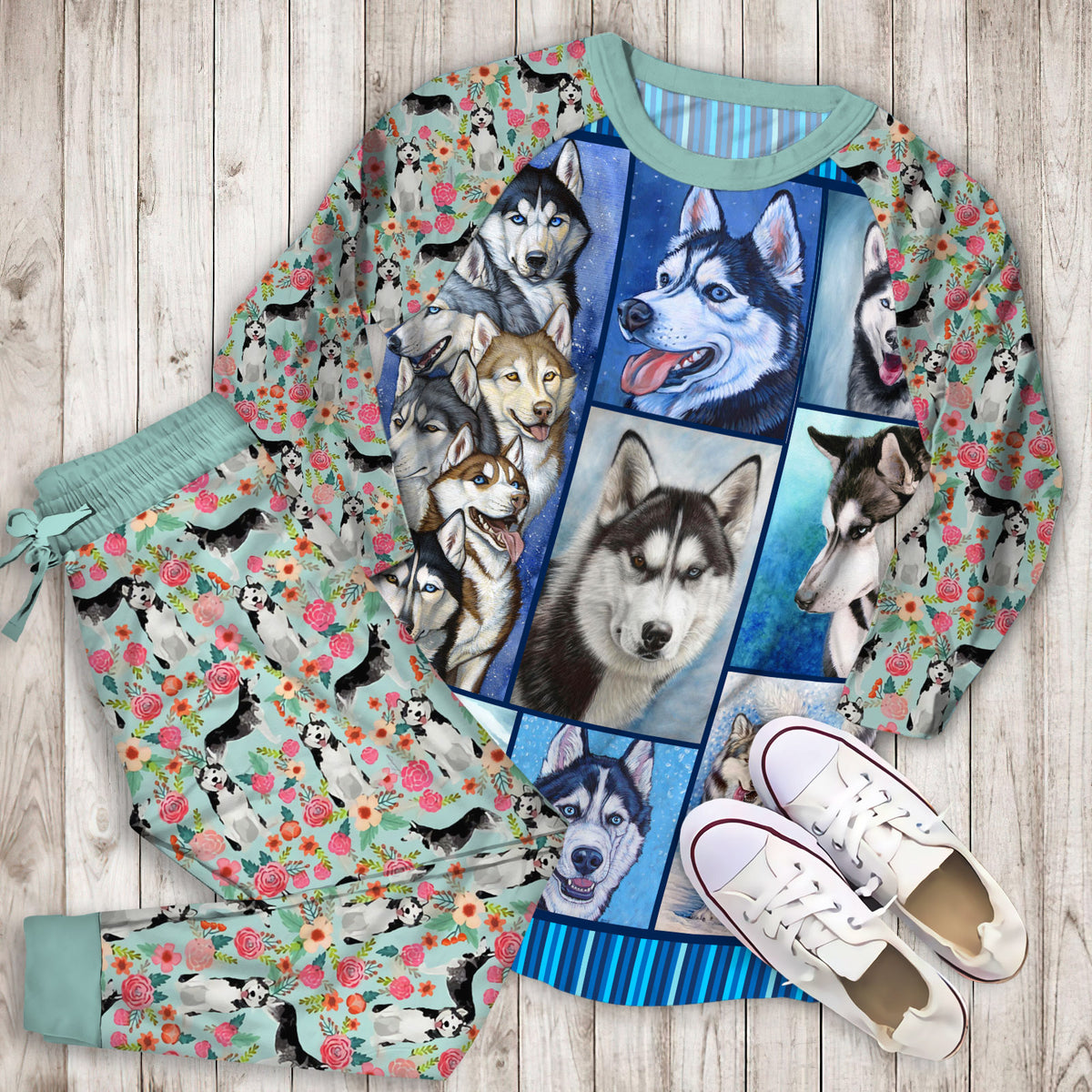 Husky Pajama Set |Sleepwear Pjs Sets | Raglan Shirt Pants Set
