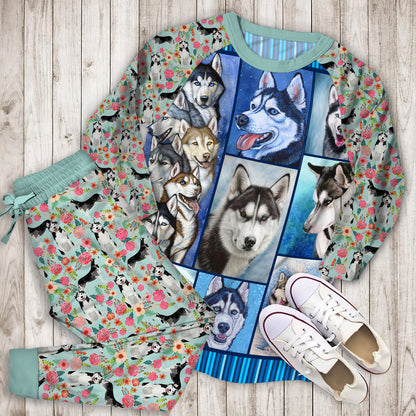 Husky Pajama Set |Sleepwear Pjs Sets | Raglan Shirt Pants Set