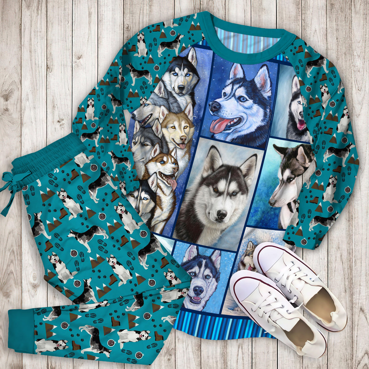 Husky Pajama Set |Sleepwear Pjs Sets | Raglan Shirt Pants Set