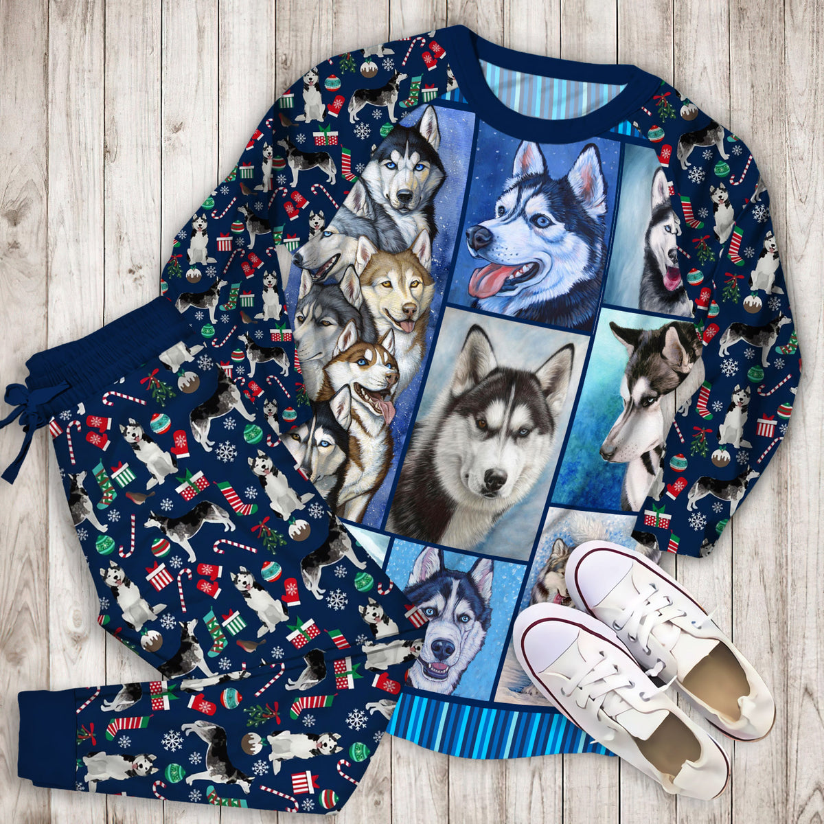 Husky Pajama Set |Sleepwear Pjs Sets | Raglan Shirt Pants Set