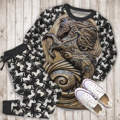 Horse Pajama Set | Pajamas | Cotton Sleepwear Sets | Soft Long Sleeve Pjs | Raglan Shirt and Pants Set
