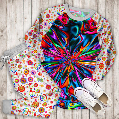 Hippie Color Pajama Set | Pajamas | Cotton Sleepwear Sets | Soft Long Sleeve Pjs | Raglan Shirt and Pants Set