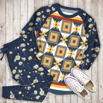 Yellow Daisy Flower Pajama Set | Pajamas | Cotton Sleepwear Sets | Soft Long Sleeve Pjs | Raglan Shirt and Pants Set