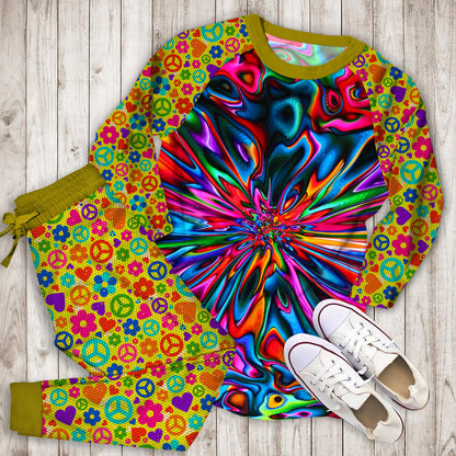 Hippie Color Pajama Set | Pajamas | Cotton Sleepwear Sets | Soft Long Sleeve Pjs | Raglan Shirt and Pants Set