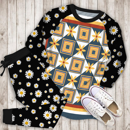 Yellow Daisy Flower Pajama Set | Pajamas | Cotton Sleepwear Sets | Soft Long Sleeve Pjs | Raglan Shirt and Pants Set