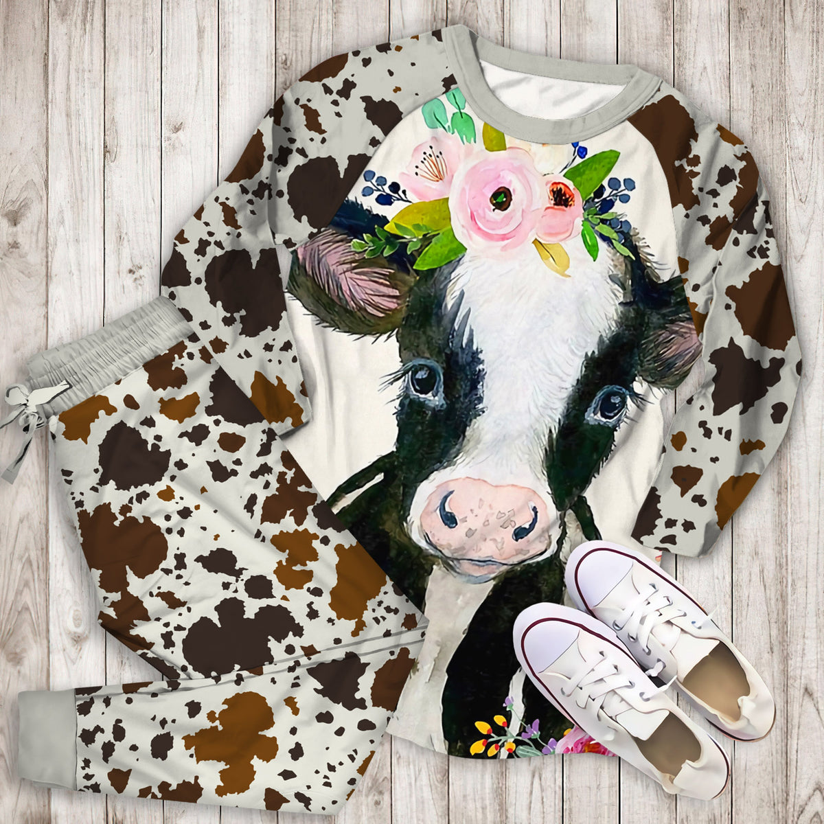 Love Beautiful Cow Pajama Set |Sleepwear Pjs Sets | Raglan Shirt Pants Set